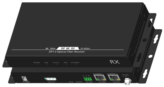 8K DP1.4 glasvezelverlenger via single-mode glasvezel met bidirectionele IR en RS232, 1,5 km